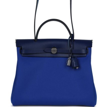 Hermes Herbag Zip PM 31 Bleu Bill Toile Militaire Canvas and Bleu Saphir Vache Hunter Palladium Hardware
