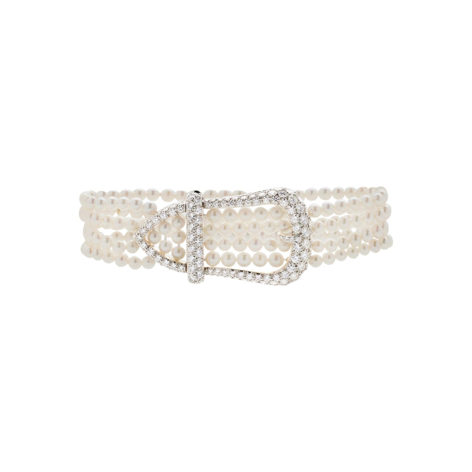 Vintage Platinum, Seed Pearl and Diamond Buckle Bracelet