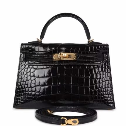 Hermès Kelly Sellier 20 Alligator Black Gold For Sale