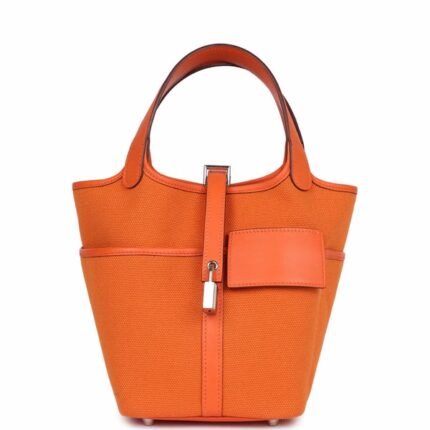 Hermes Picotin Cargo 18 Orange Swift and Toile Canvas For Sale